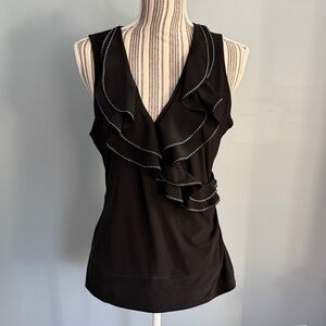 White House Black Market Black Ruffle Blouse